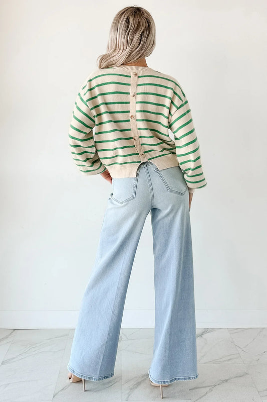 NanaMacs Morning Rituals Striped Button Detail Sweater (Green)
