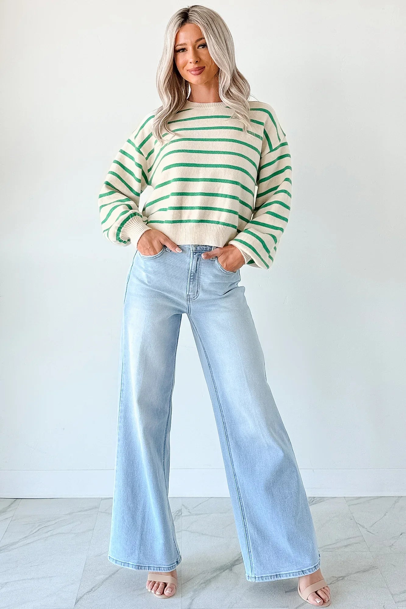 NanaMacs Morning Rituals Striped Button Detail Sweater (Green)