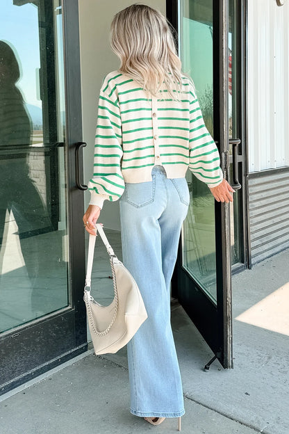 NanaMacs Morning Rituals Striped Button Detail Sweater (Green)