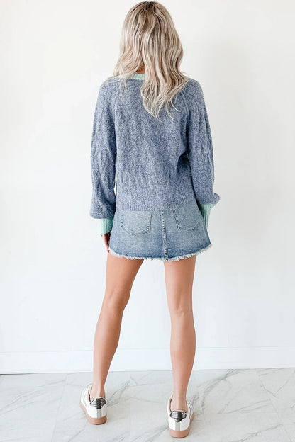 NanaMacs Daydream Zen Knit Contrast Glittery Cardigan (Blue)