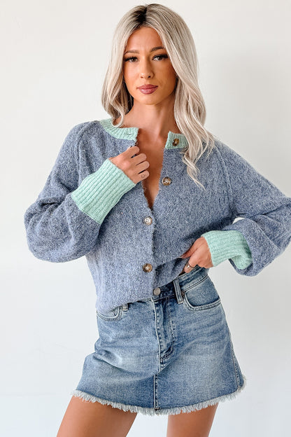 NanaMacs Daydream Zen Knit Contrast Glittery Cardigan (Blue)