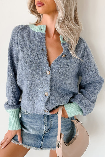 NanaMacs Daydream Zen Knit Contrast Glittery Cardigan (Blue)