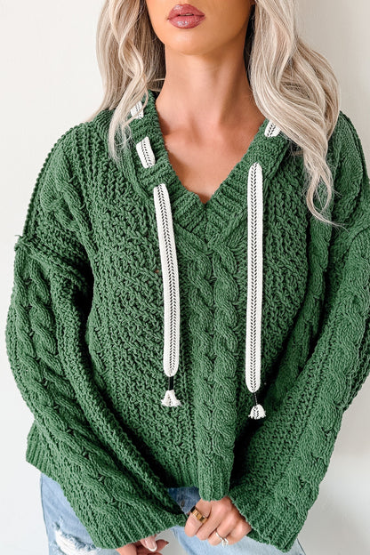NanaMacs Total Ease Zenana Cable Knit Sweater Hoodie (Dark Green)