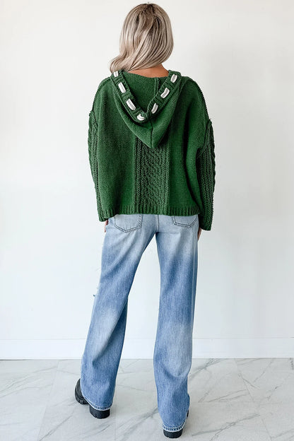 NanaMacs Total Ease Zenana Cable Knit Sweater Hoodie (Dark Green)