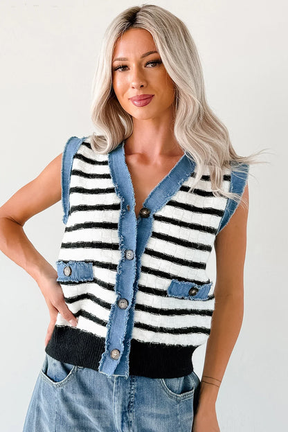 NanaMacs Born For Bold Striped Denim Trim Vest Top (Black/White)
