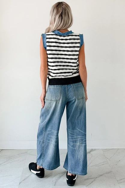 NanaMacs Born For Bold Striped Denim Trim Vest Top (Black/White)