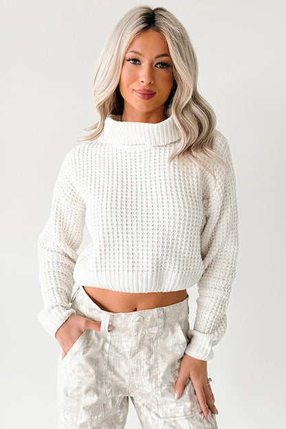 NanaMacs Snug Session Turtleneck Chenille Crop Sweater (Ivory)