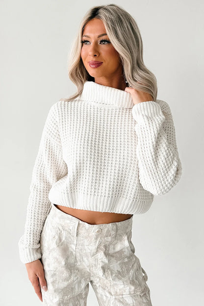 NanaMacs Snug Session Turtleneck Chenille Crop Sweater (Ivory)