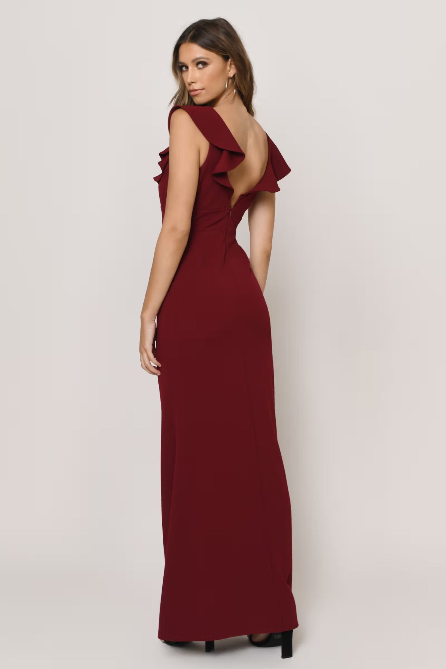 Tobi Too Close Ruffle Deep V Maxi Dress