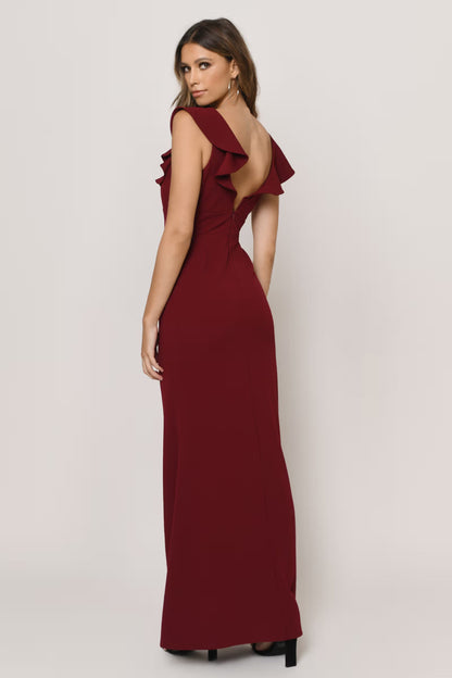 Tobi Too Close Ruffle Deep V Maxi Dress