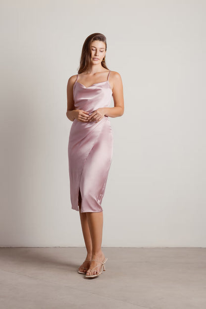 Tobi Maddy Satin Slit Midi Dress x2