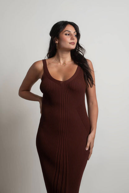 Tobi Brown Sugar Ribbed Bodycon Midi Dress