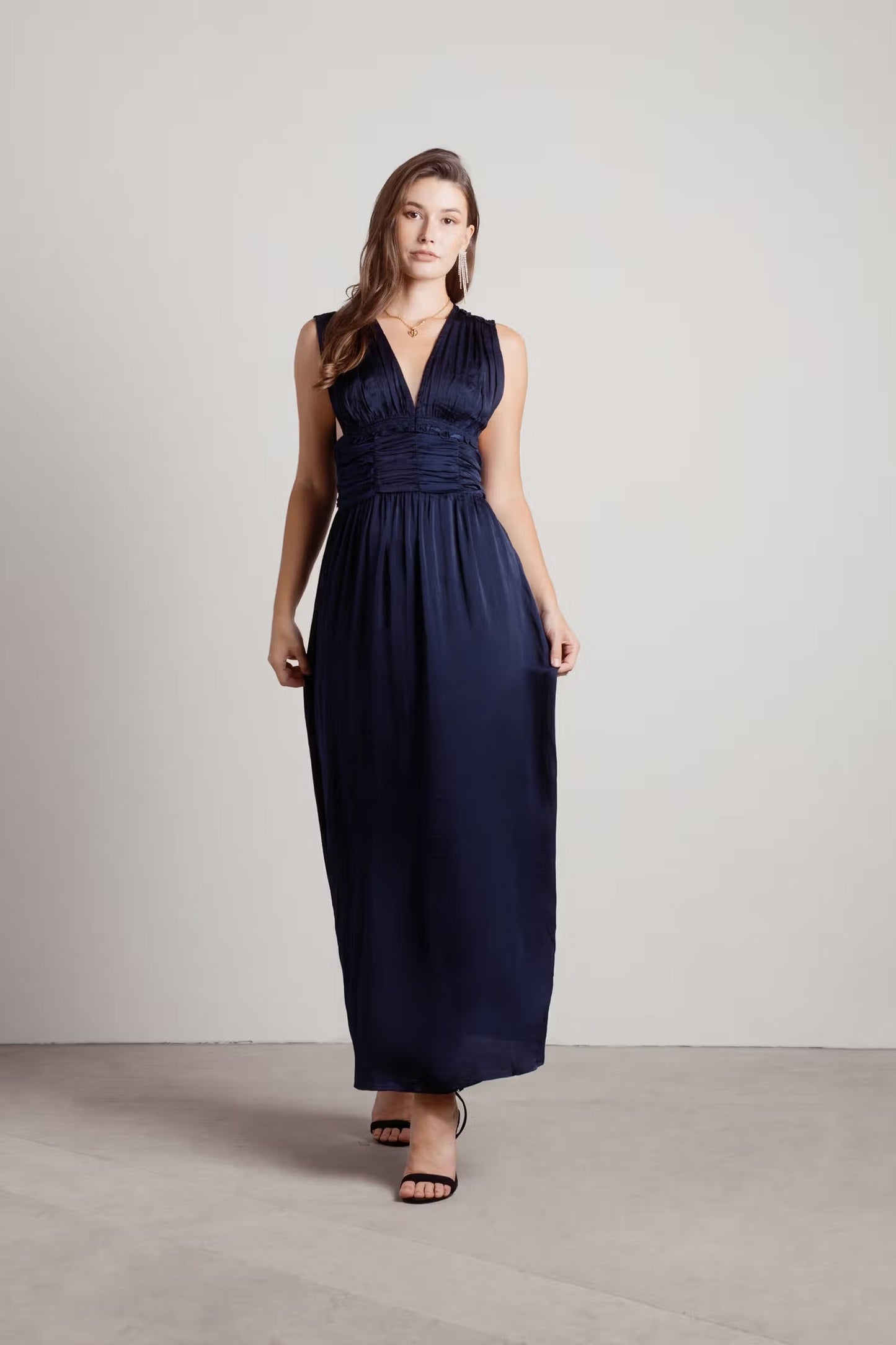 Tobi Goddess Satin Smocked Maxi Dress