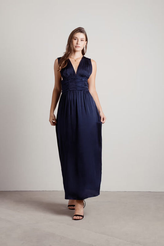Tobi Goddess Satin Smocked Maxi Dress