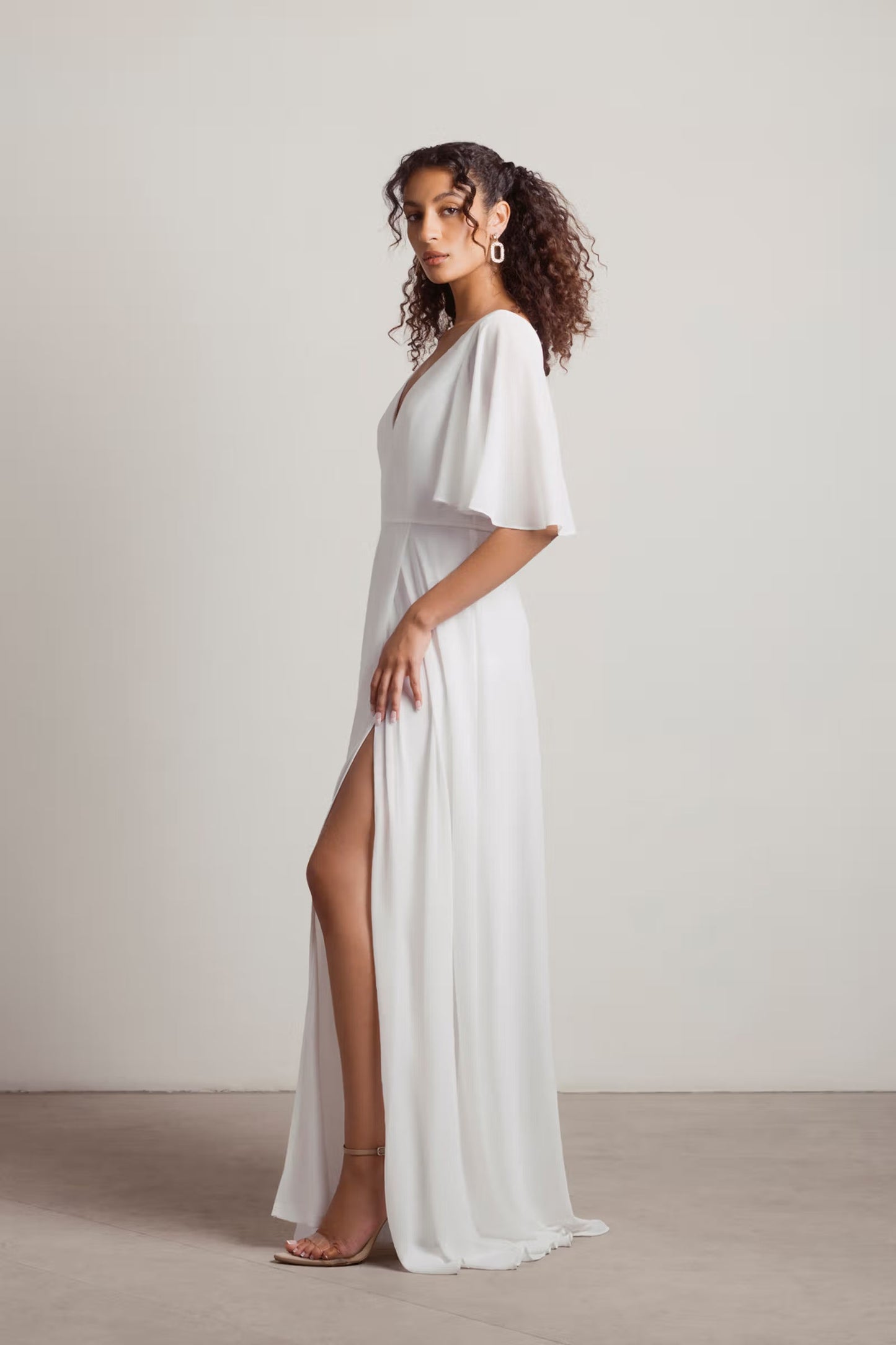 Tobi Come Closer To Me Butterfly Sleeve High Slit Maxi Dress