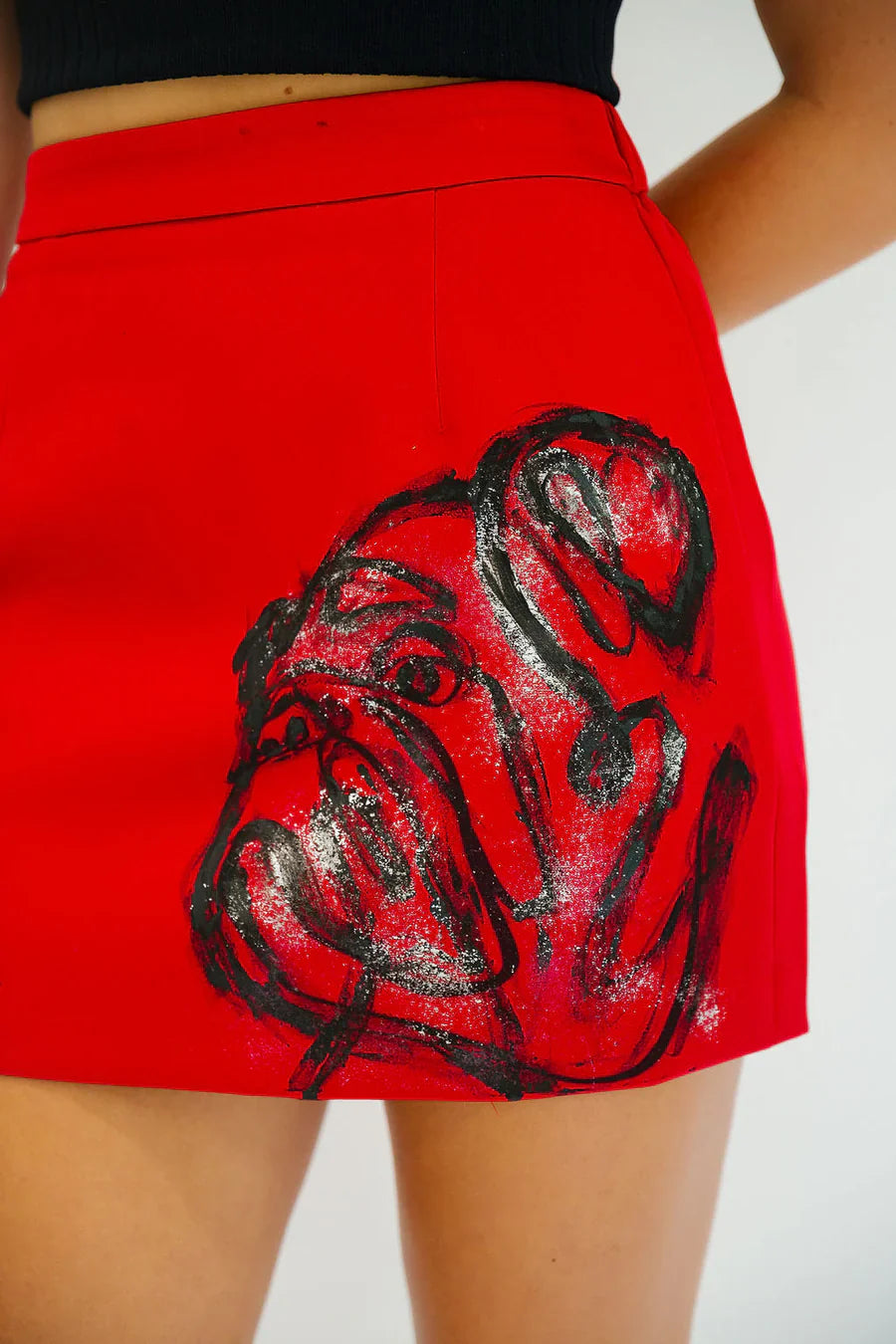 Judith March BULLDOG HAND PAINTED RED SKIRT
