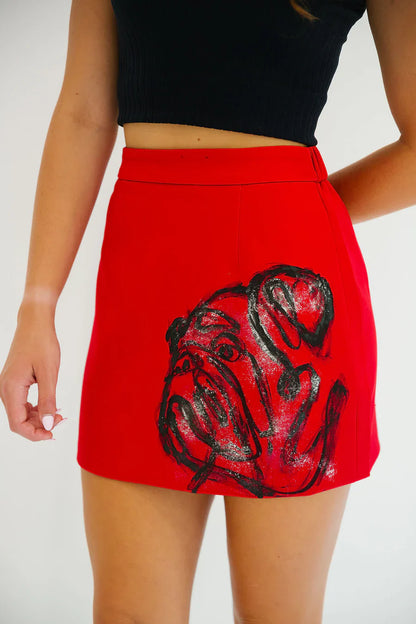 Judith March BULLDOG HAND PAINTED RED SKIRT