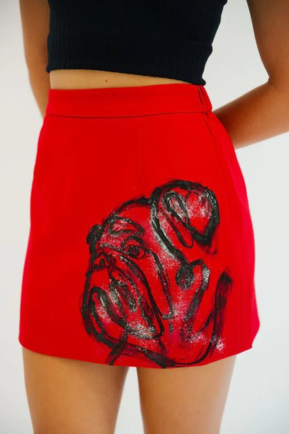 Judith March BULLDOG HAND PAINTED RED SKIRT