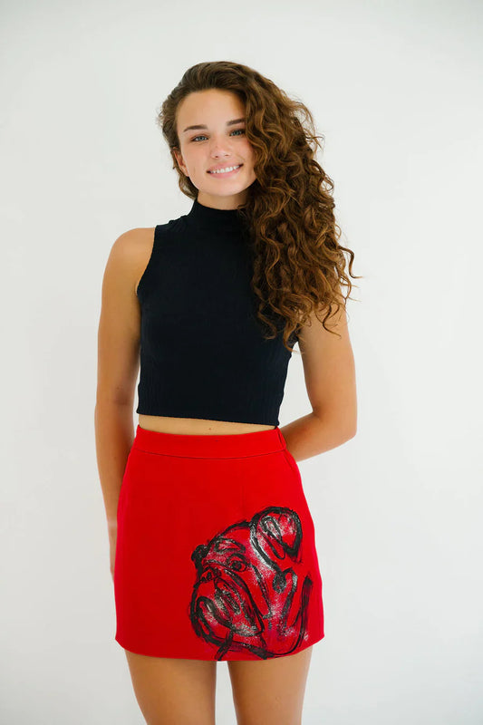 Judith March BULLDOG HAND PAINTED RED SKIRT