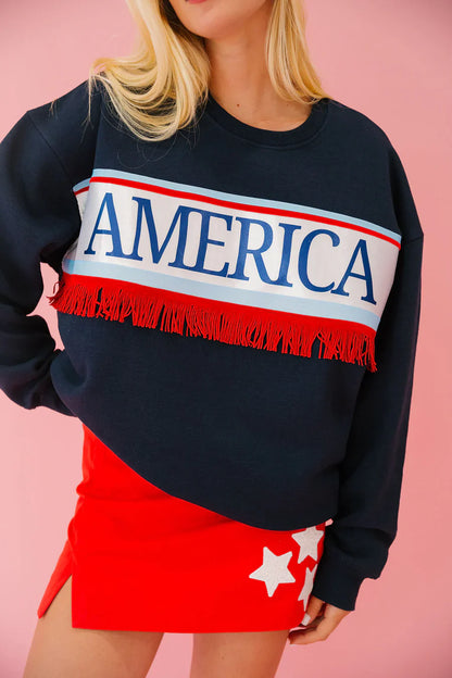 Judith March AMERICA FRINGE NAVY PULLOVER