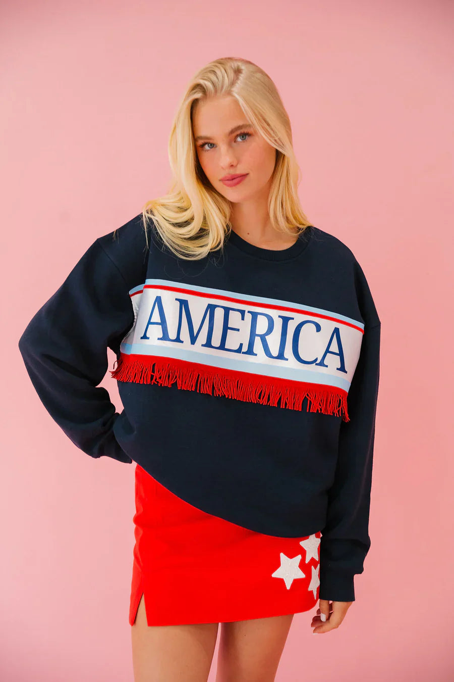 Judith March AMERICA FRINGE NAVY PULLOVER