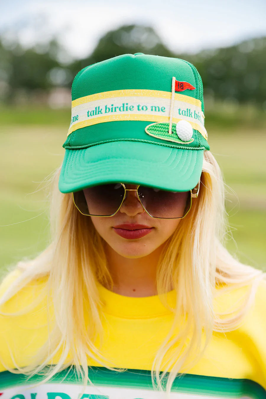 Judith March TALK BIRDIE TO ME GREEN TRUCKER HAT