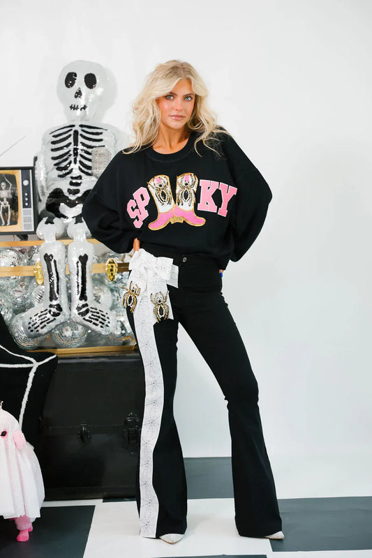 Judith March SPOOKY SPIDER BOW BLACK FLARES