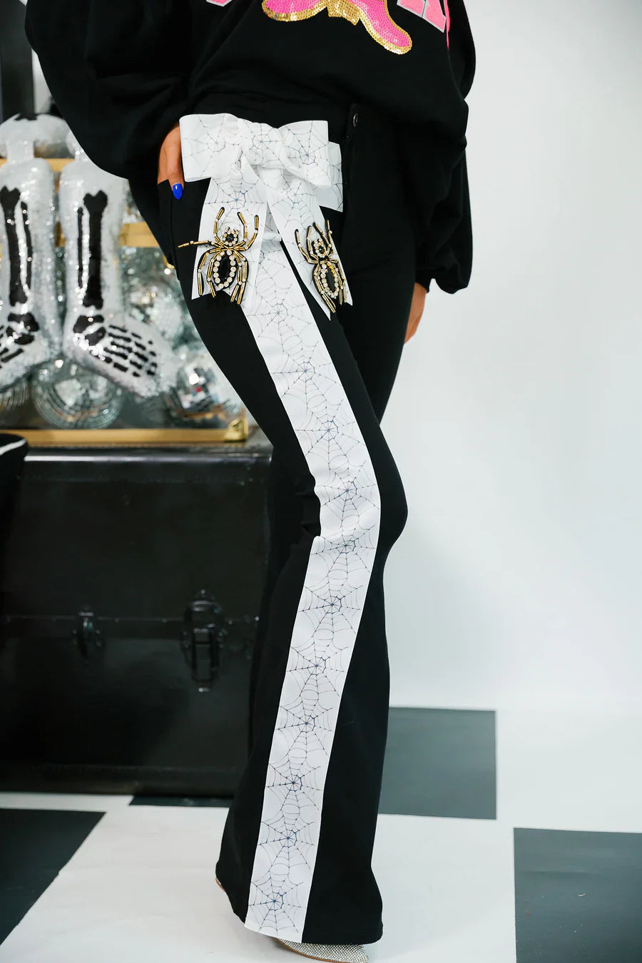 Judith March SPOOKY SPIDER BOW BLACK FLARES