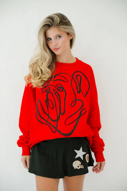 Judith March BULLDOG HAND PAINTED RED PULLOVER
