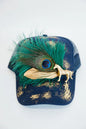 Judith March GOLD HORSE VINTAGE FEATHER TRUCKER HAT