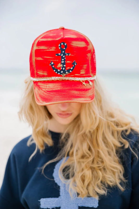 Judith March ANCHOR CHARMS RED STRUCTURED HAT