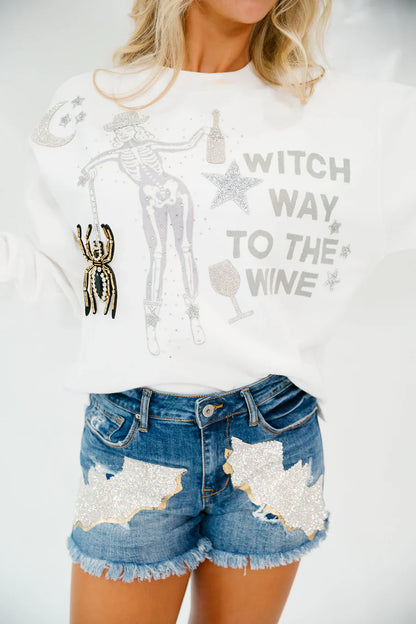 Judith March WITCH WAY TO THE WINE WHITE PULLOVER