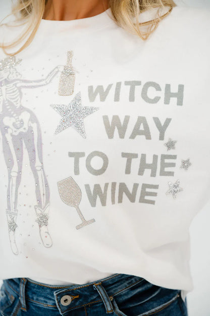 Judith March WITCH WAY TO THE WINE WHITE PULLOVER