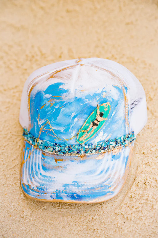 Judith March ABSTRACT SURFER WHITE TRUCKER HAT