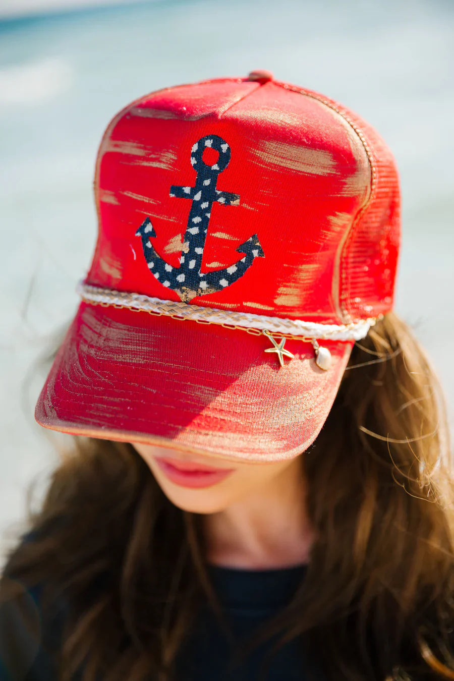 Judith March ANCHOR CHARMS RED STRUCTURED HAT