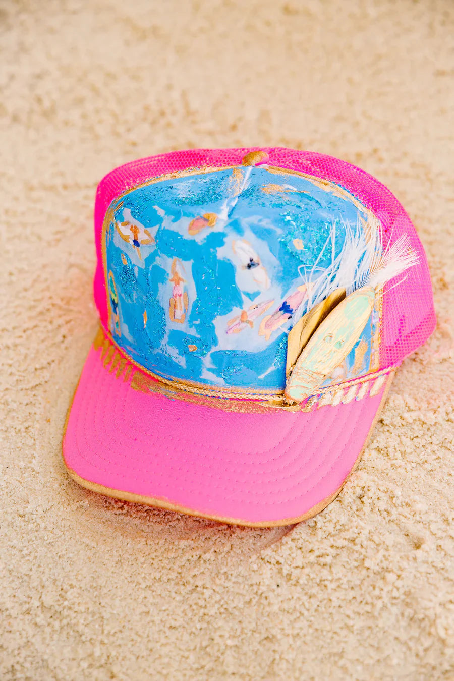 Judith March ABSTRACT SURFERS PINK TRUCKER HAT