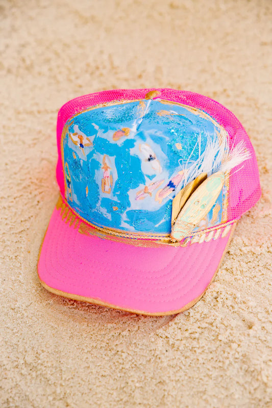 Judith March ABSTRACT SURFERS PINK TRUCKER HAT