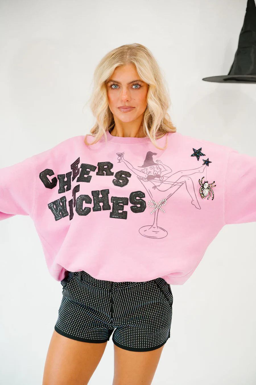 Judith March CHEERS WITCHES PINK PULLOVER