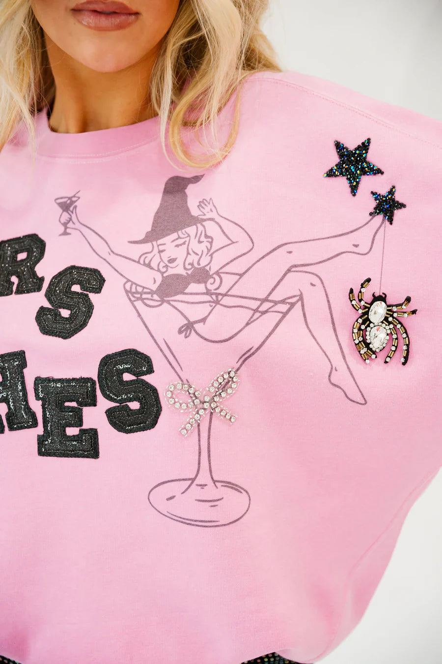 Judith March CHEERS WITCHES PINK PULLOVER