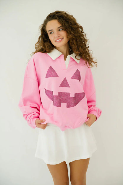 Judith March JACK O' LANTERN PINK CREW NECK