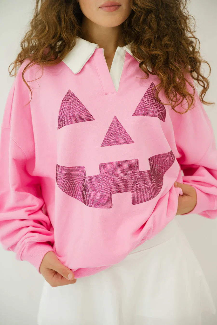 Judith March JACK O' LANTERN PINK CREW NECK