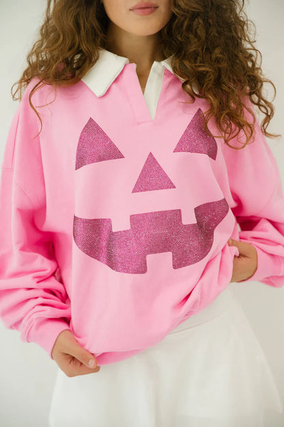 Judith March JACK O' LANTERN PINK CREW NECK