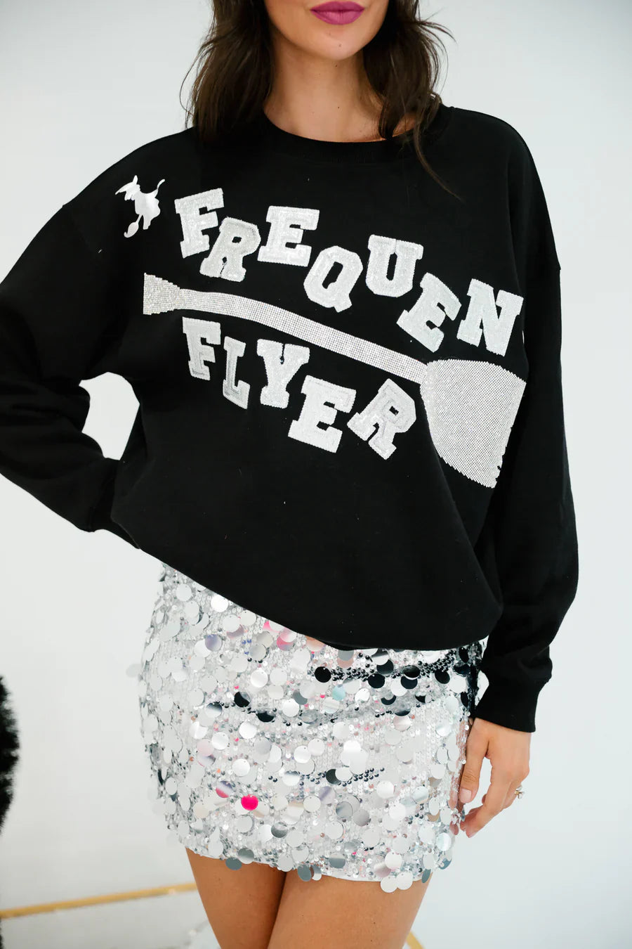 Judith March FREQUENT FLYER SILVER SPARKLE BLACK PULLOVER