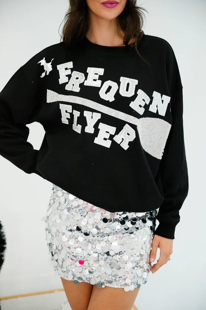 Judith March FREQUENT FLYER SILVER SPARKLE BLACK PULLOVER