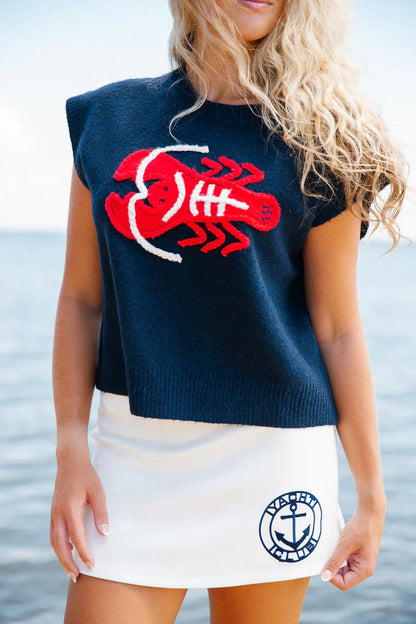 Judith March LOBSTER PATCH NAVY SLEEVELESS SWEATER