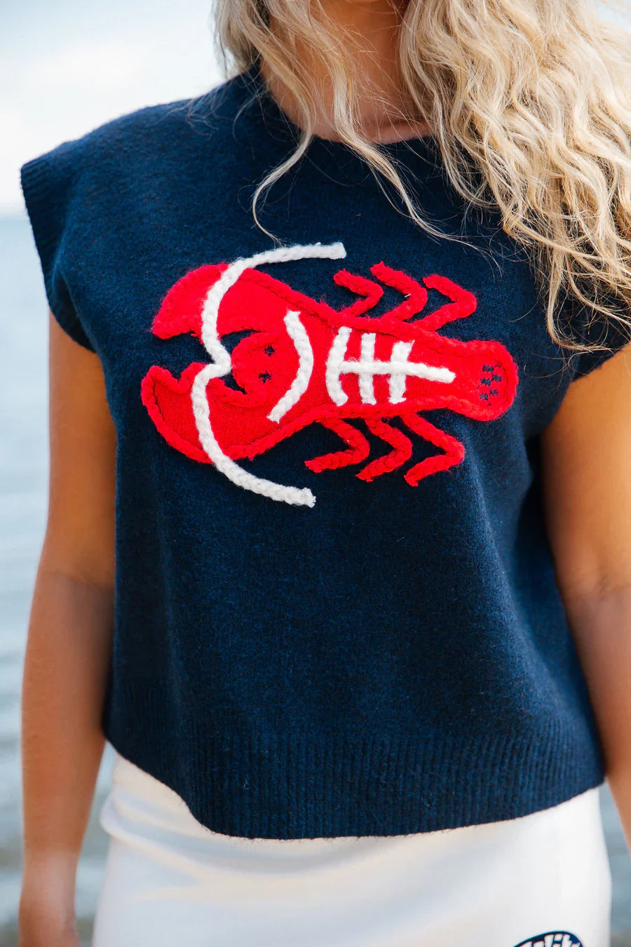 Judith March LOBSTER PATCH NAVY SLEEVELESS SWEATER