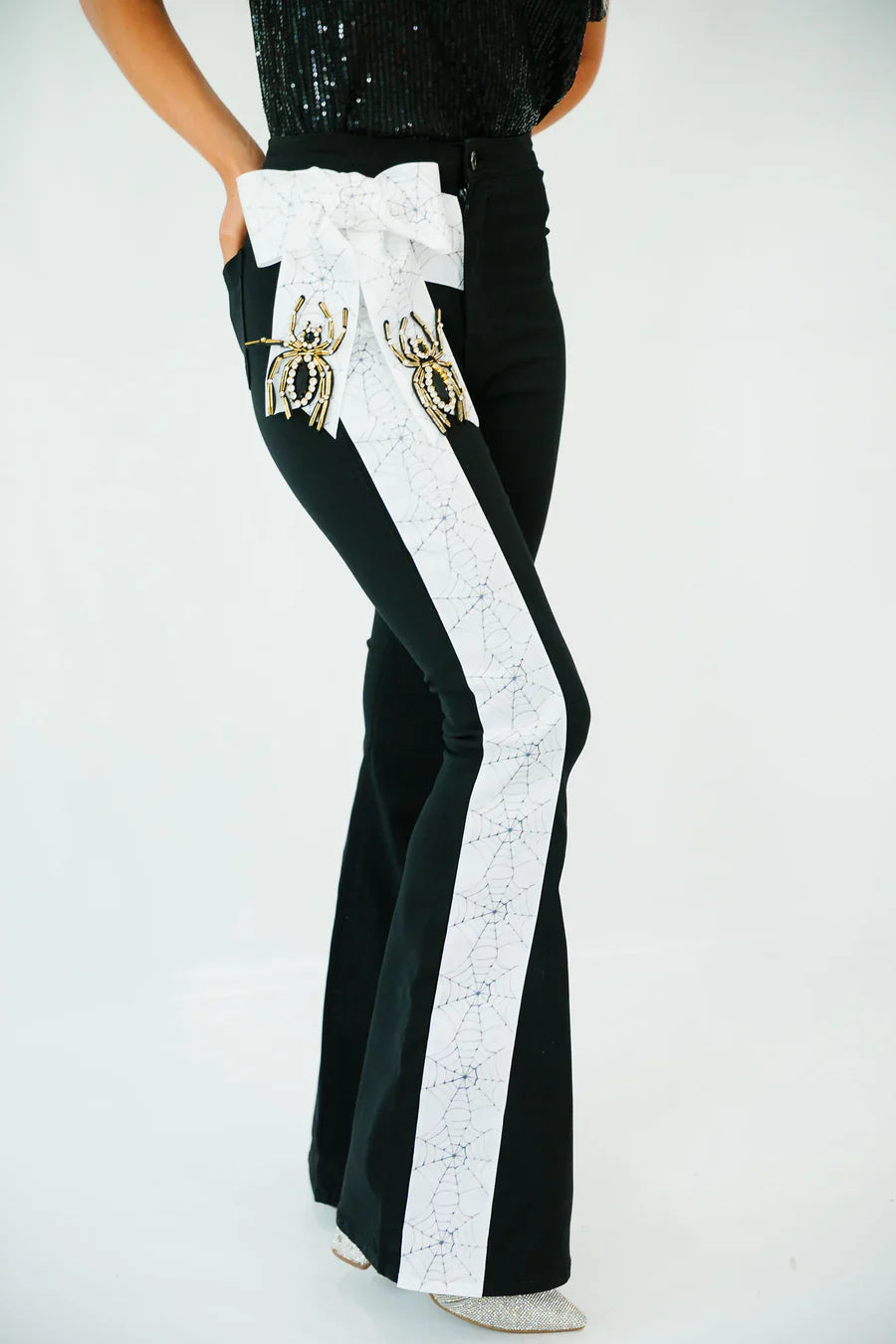 Judith March SPOOKY SPIDER BOW BLACK FLARES