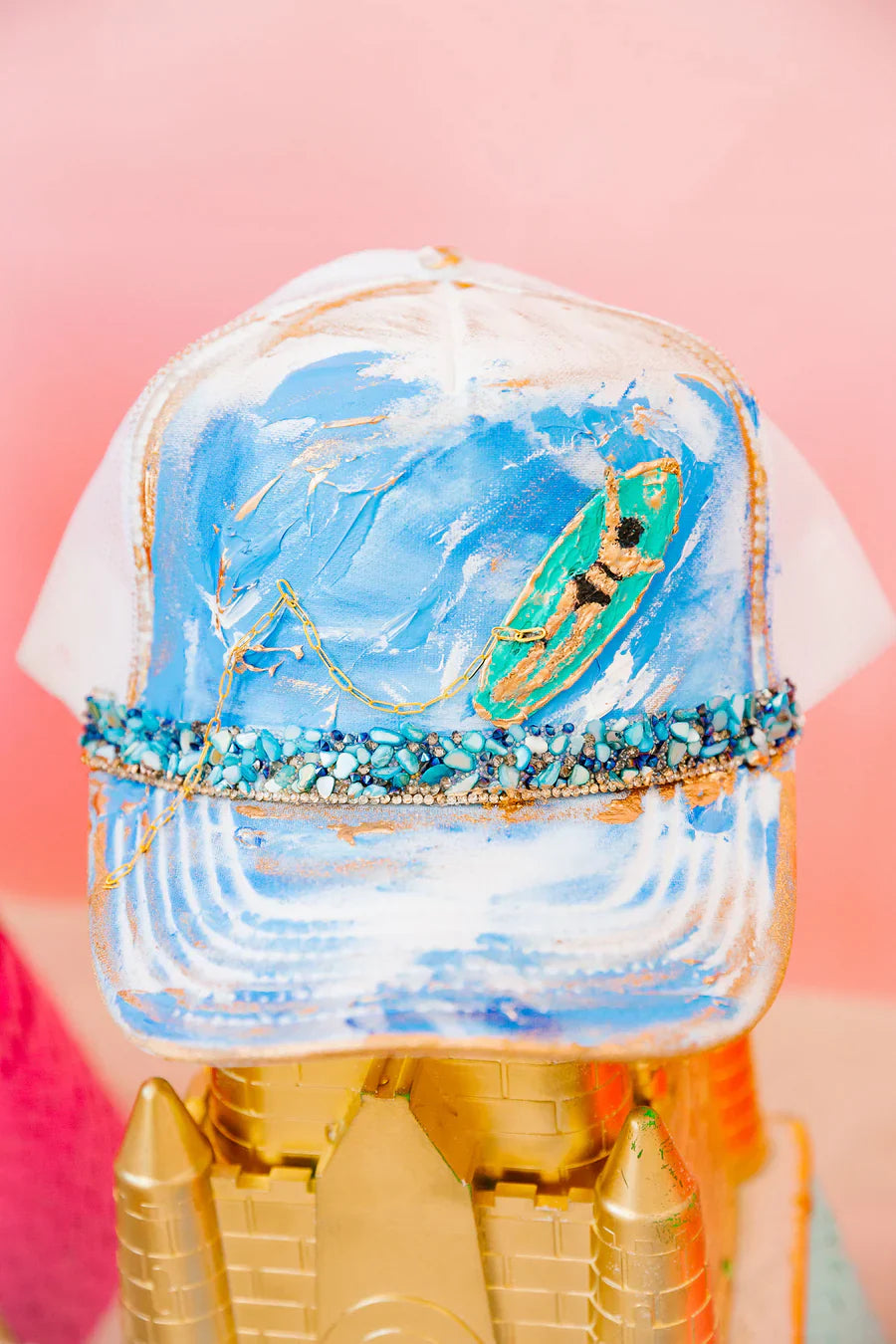 Judith March ABSTRACT SURFER WHITE TRUCKER HAT