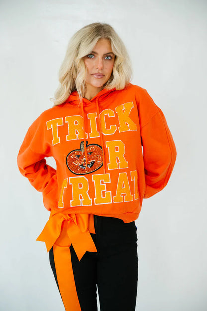 Judith March TRICK OR TREAT ORANGE VARSITY HOODIE