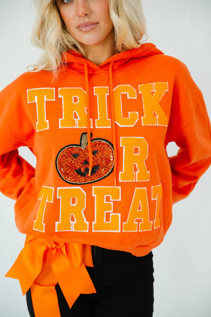 Judith March TRICK OR TREAT ORANGE VARSITY HOODIE